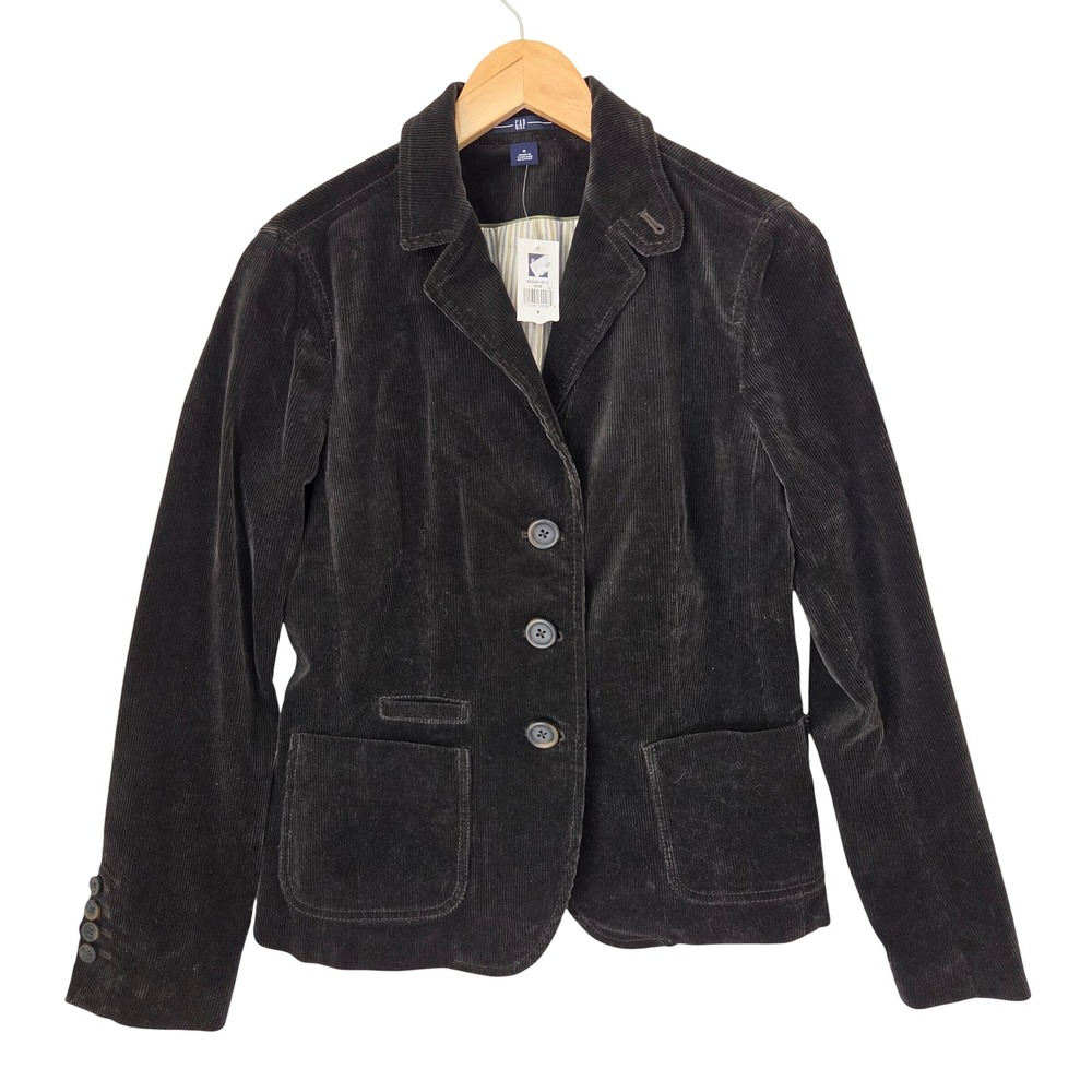 Gap Womens Corduroy Blazer Jacket Brown Size 8 Three Button Patch Pocket Classic